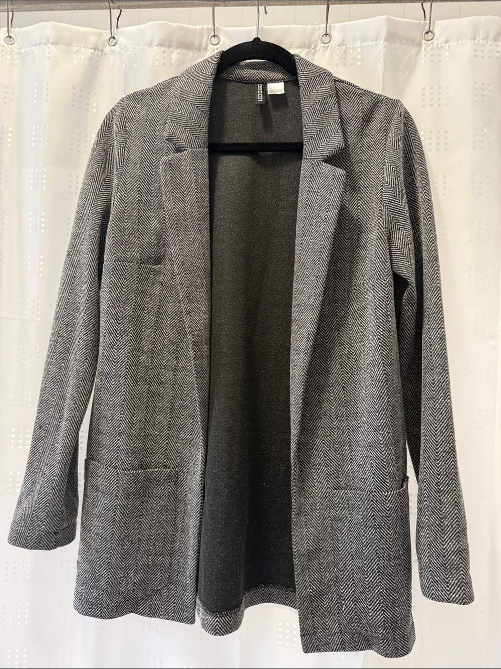 H&M Gray Herringbone Open-Front Blazer